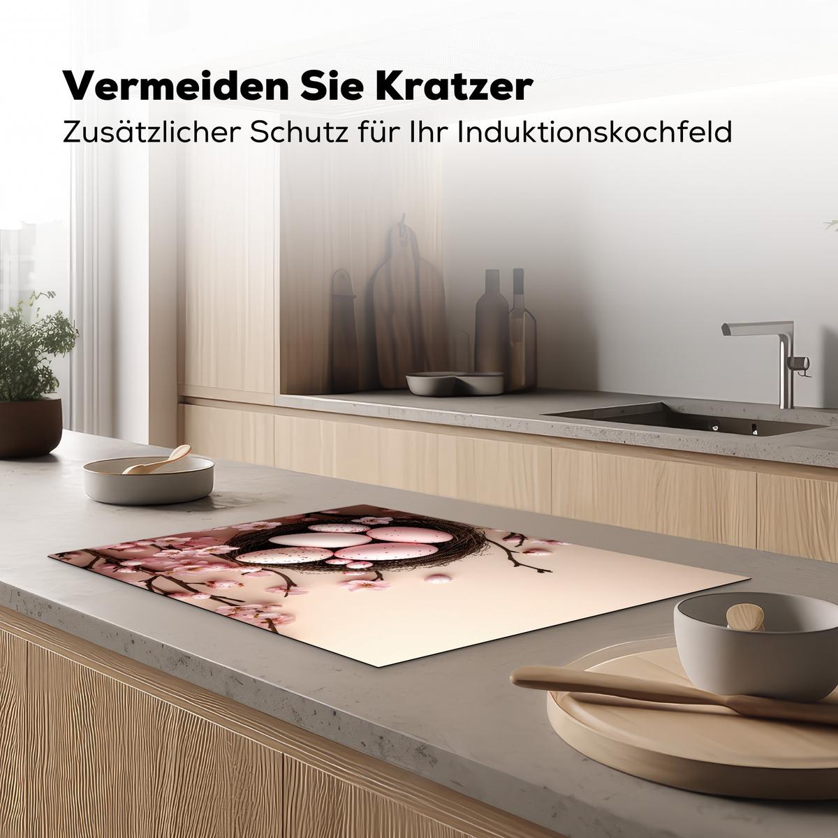 HERDABDECKPLATTE Rosa - Blüten - Eier Herdabdeckung Induktionsfeld 75x52 cm - Hellrosa, Kunststoff (75/52/0.2cm) - MuchoWow
