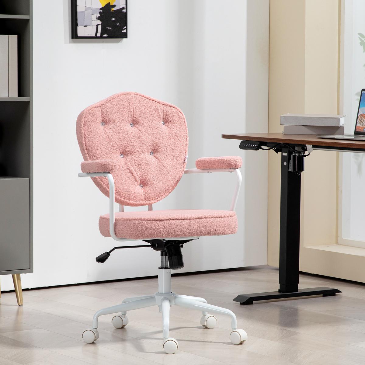 BÜROSTUHL, Ergonomisch Schreibtischstuhl mit Wippfunktion, Drehbar, Rosa - Rosa/Weiß, Kunststoff/Textil (61.5/101/63cm) - HOMCOM