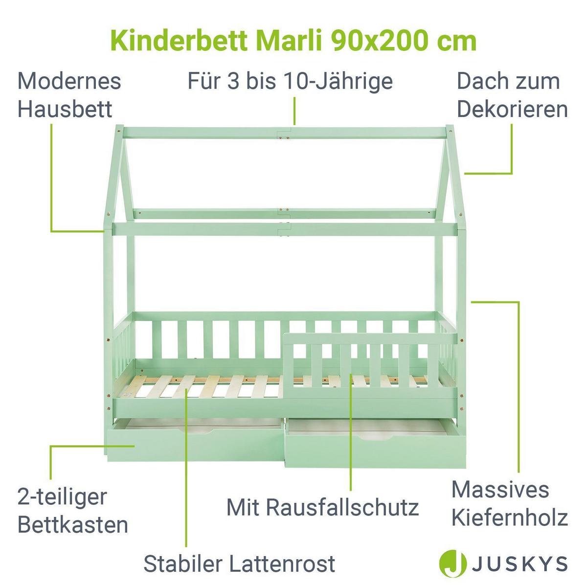 KINDERBETT Marli mit Matratze und Bettkasten mint 90x200 cm - Mintgrün, Holz (90/200cm) - Juskys