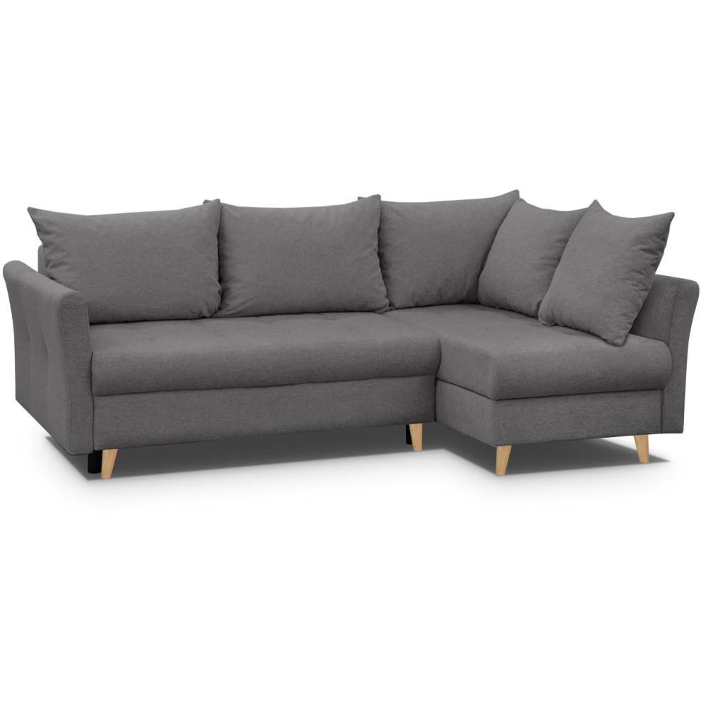 ECKSCHLAFSOFA Neron mit 2 Bettkasten und Beine in Buchefarbe, Dunkelgrau, rechts - Dunkelgrau/Buchefarben, Textil (233/148cm) - Beautysofa