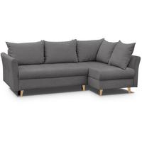 ECKSCHLAFSOFA Neron mit 2 Bettkasten und Beine in Buchefarbe, Dunkelgrau, rechts - Dunkelgrau/Buchefarben, Textil (233/148cm) - Beautysofa