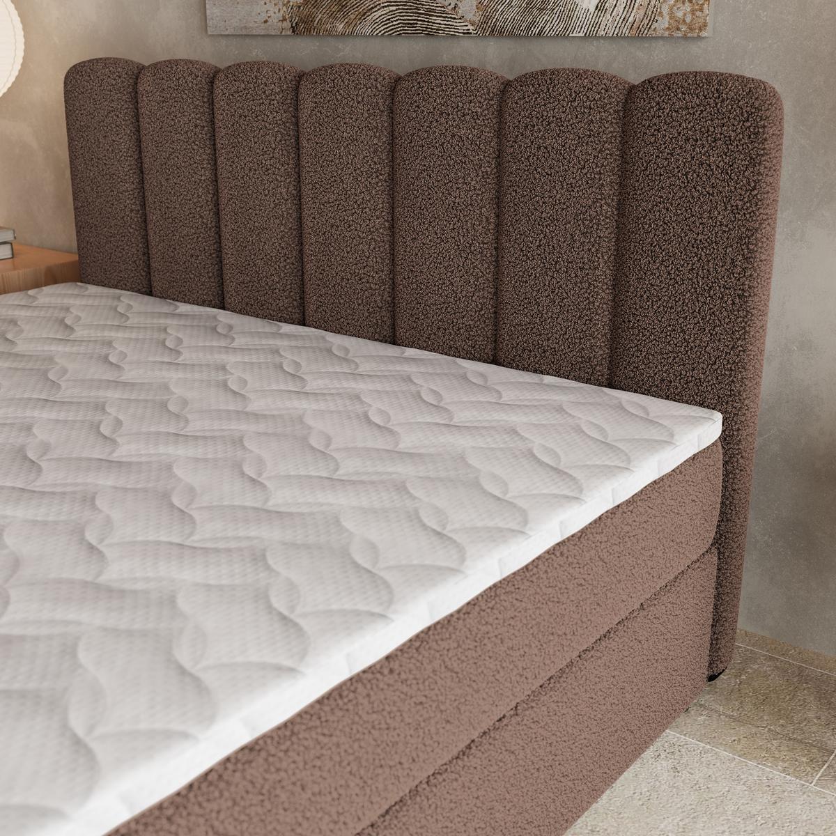 BOXBETT SOLIA 160x200 cm mit Matratze und Topper, H2+H3 - Braun - Braun, Holz (160/200cm) - MASSENO