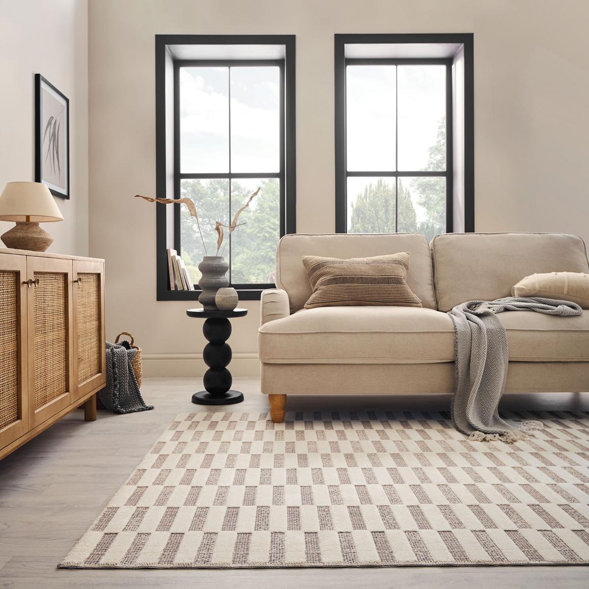 TEPPICH Waschbar RIDGE, mit Schachbrettmuster, Beige, 194 x 290 cm - Beige, Textil (290/194cm) - KADIMA DESIGN