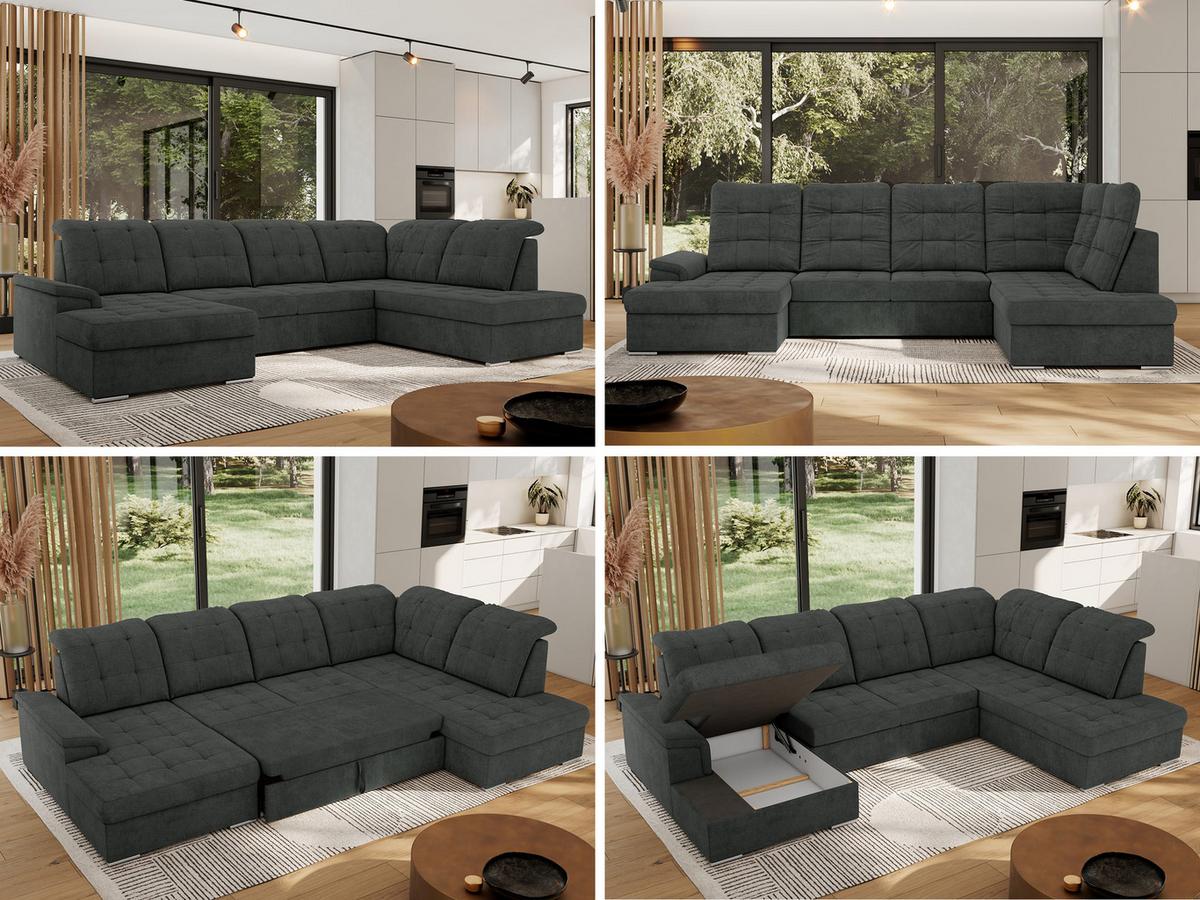 WOHNLANDSCHAFT MADRITO U - Dunkelgrau Struktur - Rechts - Dunkelgrau/Silberfarben, Textil/Metall (323/89/204cm) - MKS
