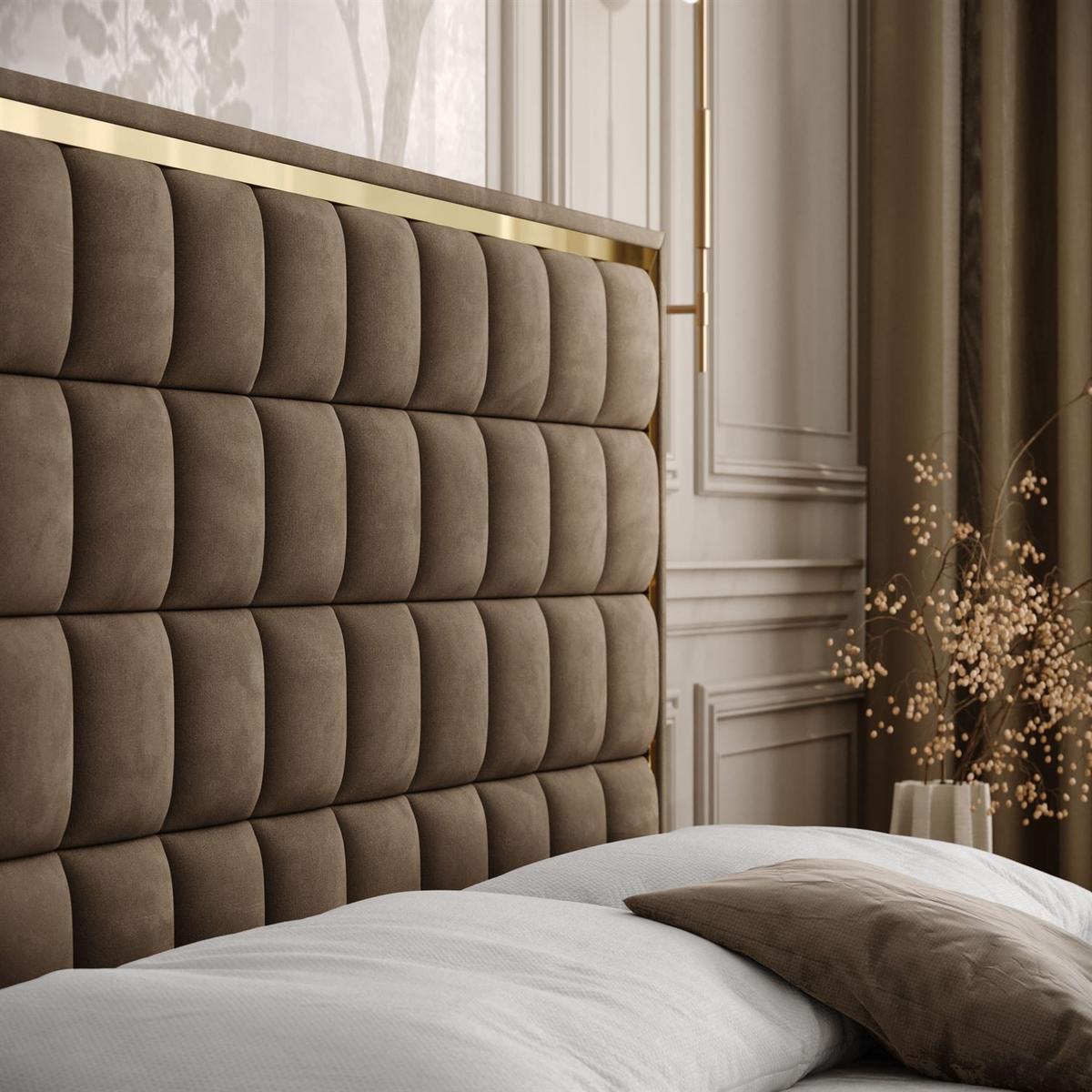 BOXSPRINGBETT ISADORA GOLD mit Bettkasten und Topper 160x200 cm Royal Velvet 196 - Braun, Textil - Lookway