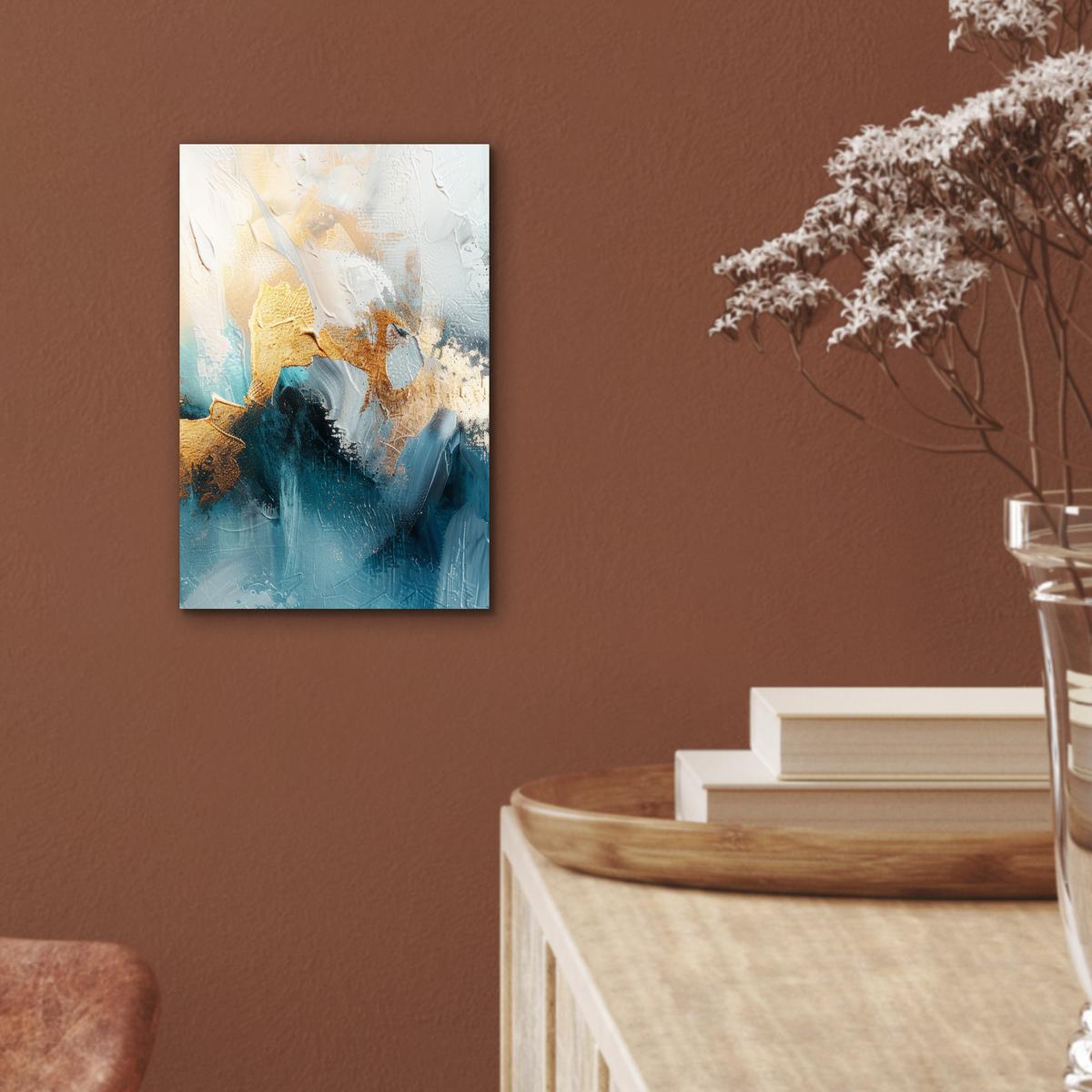 METALLBILD Abstrakt - Kunst - Gold - Blau 20x30 cm - Petrol, Metall (20/30cm) - MuchoWow