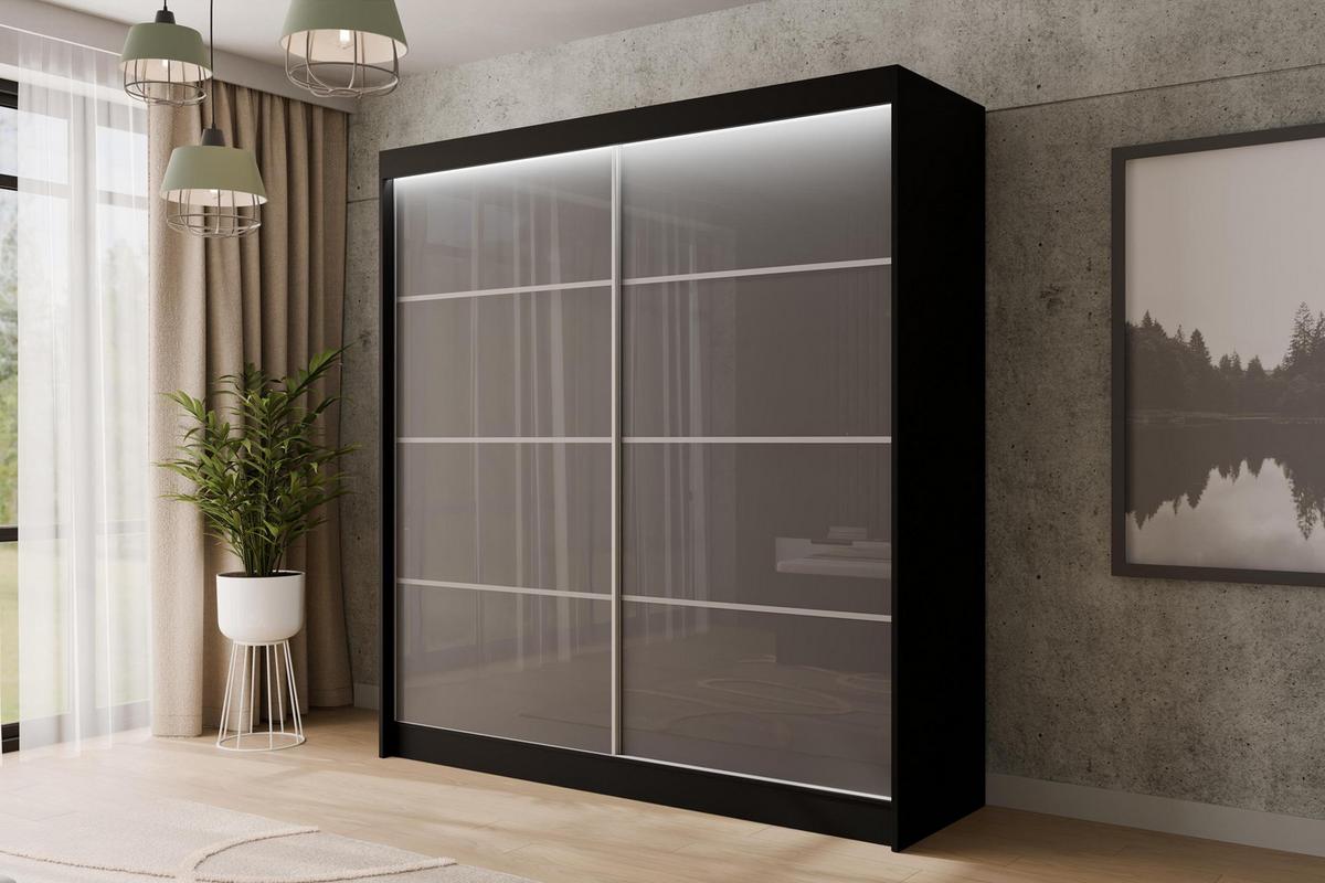 KLEIDERSCHRANK PEKA III mit LED - 200 cm - Schwarz|Grau - Schwarz/Grau, Holzwerkstoff (200/215/61cm) - ALTDECOR