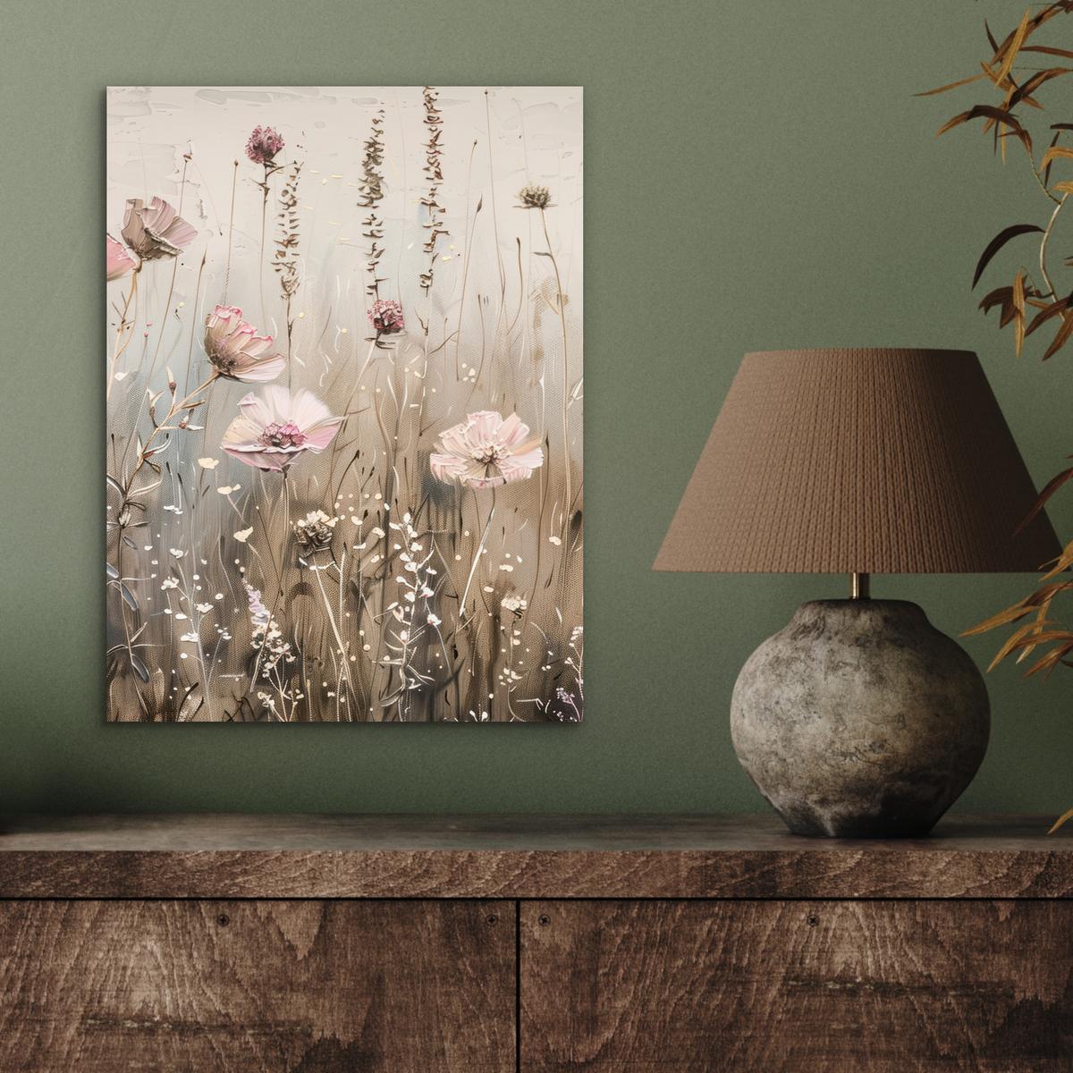 METALLBILD Blumen - Rosa - Modern - Beige 30x40 cm - Beige, Metall (30/40cm) - MuchoWow