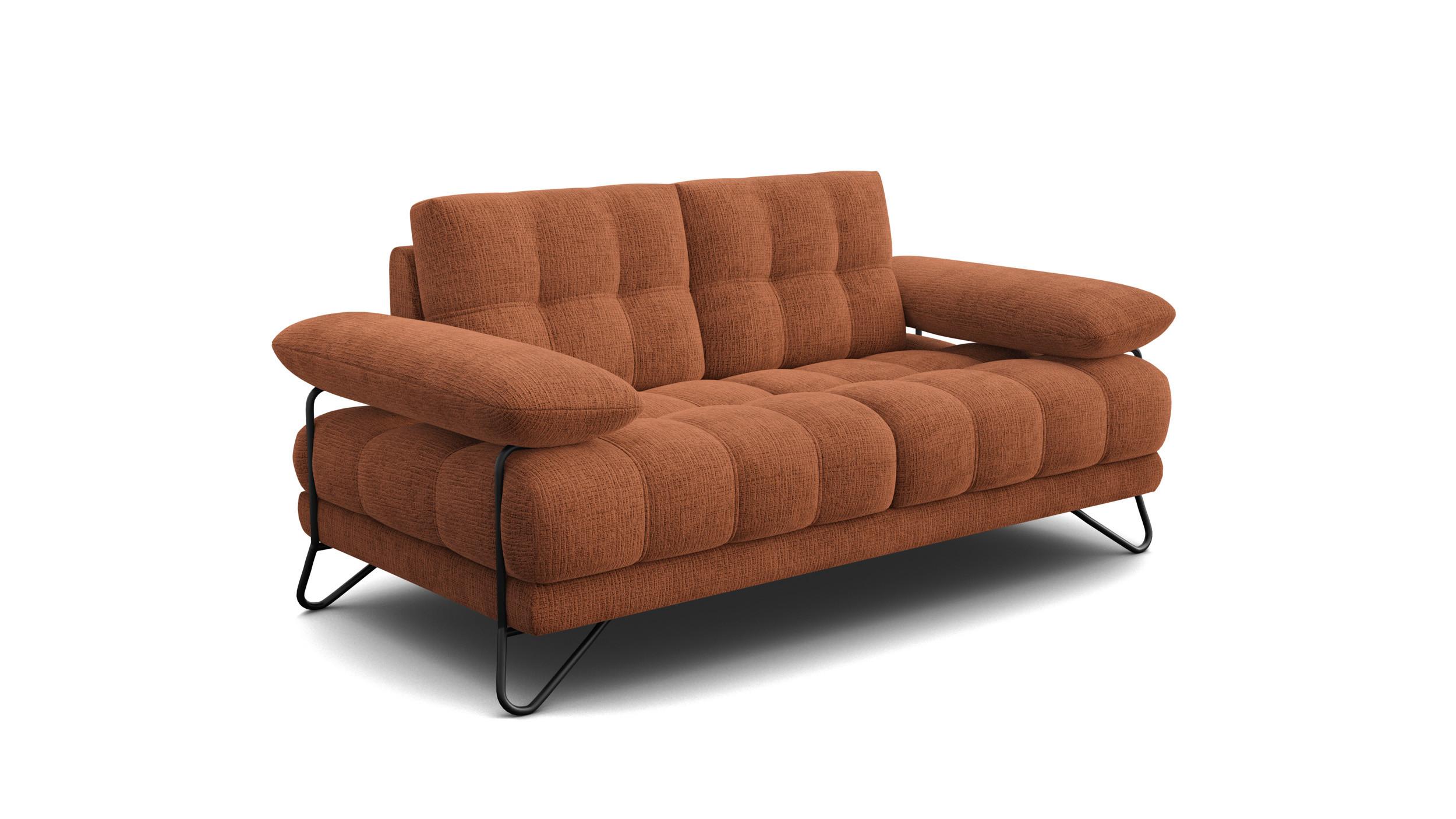 SOFA BUBBARA 2-Sitzer, rostrot - Schwarz/Orange, Holz/Textil (185/87/96cm) - Wozimo
