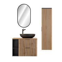BADMÖBEL 80.6cm Gaia 2er-Set Holz in Eichenoptik und Schwarz - Braun, Holzwerkstoff (80.6/59/46cm) - Petits-meubles