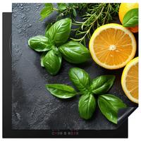 HERDABDECKPLATTE Obst - Grau - Konkret - Orange - Pflanzen Induktionsmatte 78x78 cm - Anthrazit, Kunststoff (78/78/0.2cm) - MuchoWow