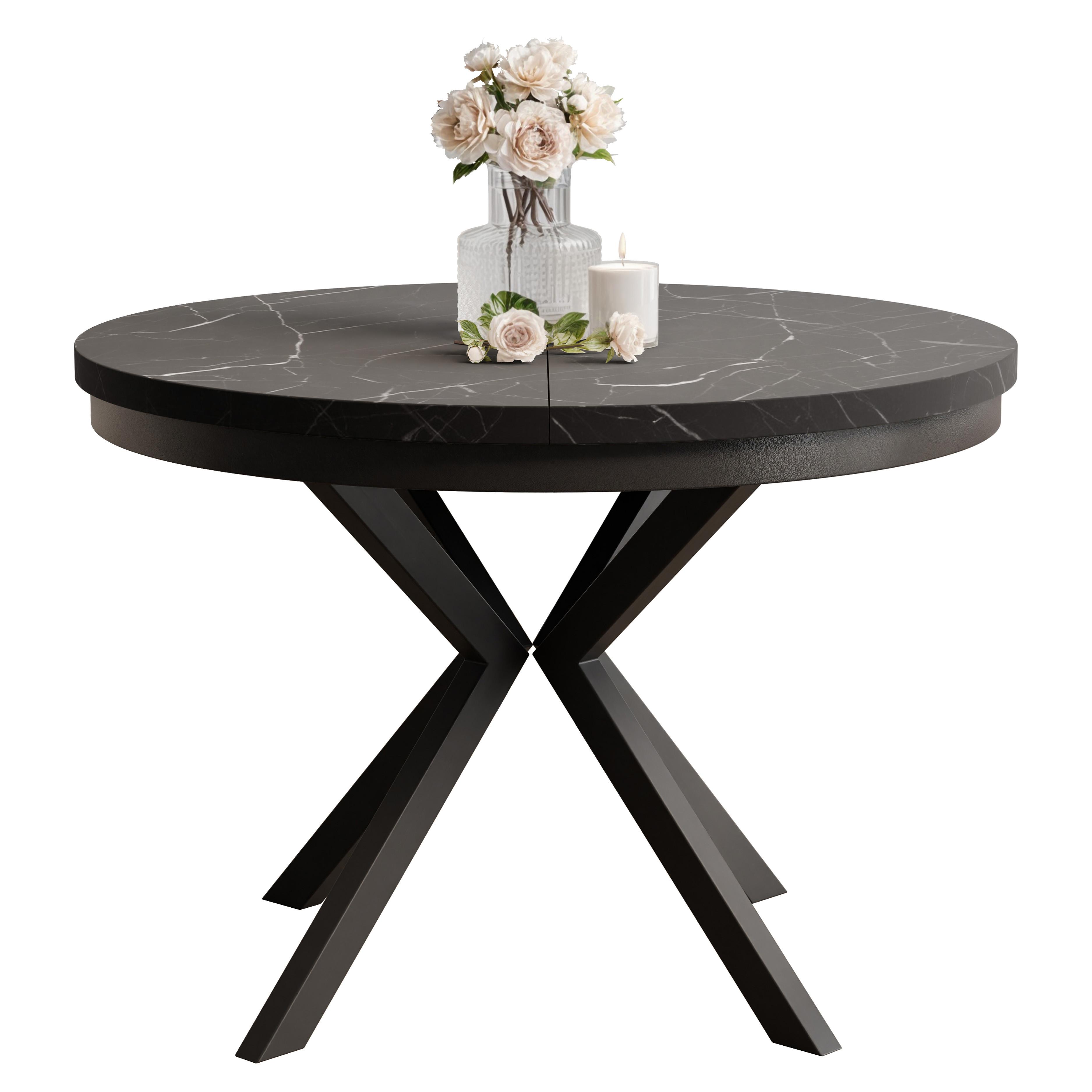 AUSZIEHTISCH MILTON 90-166/76 cm mit Metallgestell und Zarge, Schwarz / Grigia Pietra - Schwarz/Grau, Holzwerkstoff/Metall (90/90/76cm) - Idohome