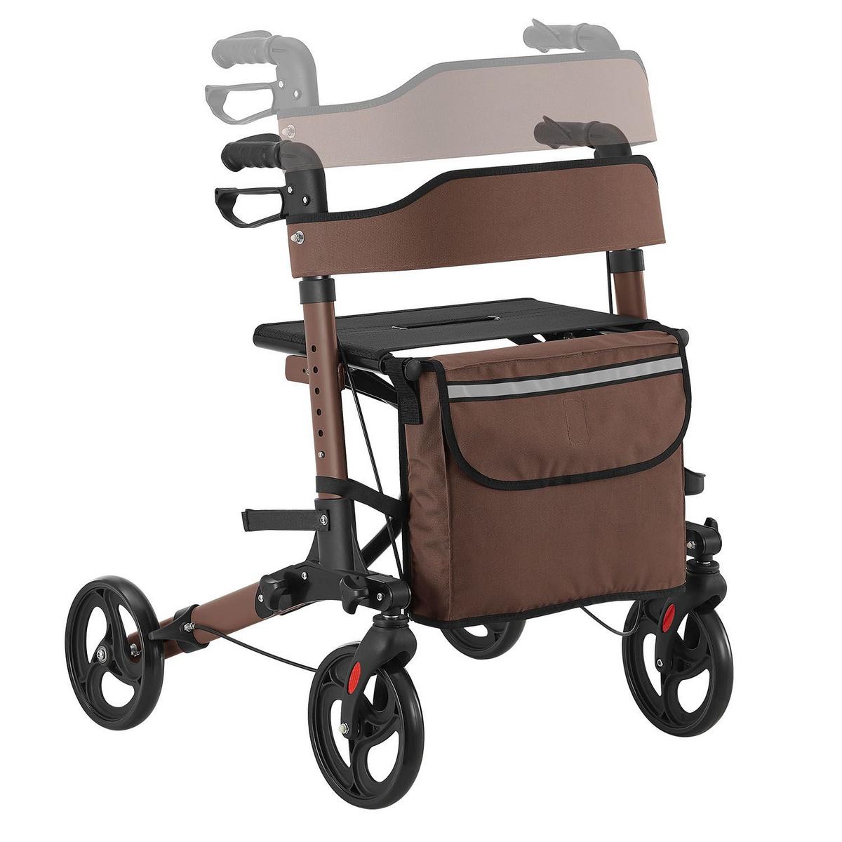 ROLLATOR Vital braun klappbar mit Sitzfläche & Einkaufstasche - Braun, Metall (63/80/68cm) - Juskys