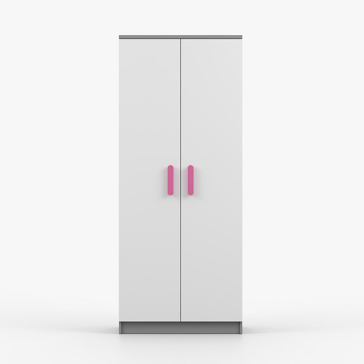 DREHTÜRENSCHRANK 80/192/50 cm 2-türig Jonas II 06 Grau/Weiß + rosa Griffe - Weiß/Rosa, Holz/Holzwerkstoff (80/192/50cm) - imoebel24