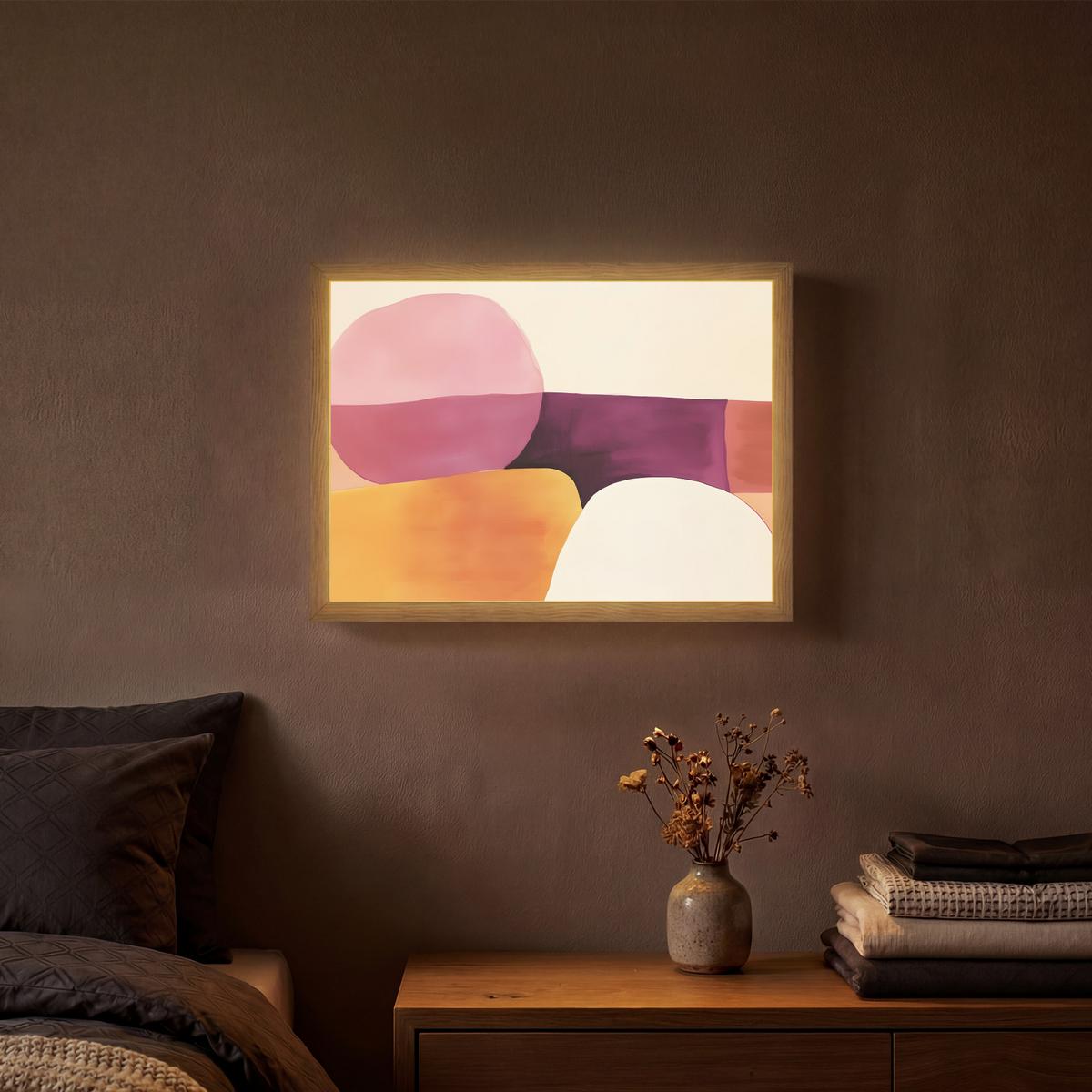 WANDLEUCHTE MIT AKKU Formen - Abstrakt - Farbenfroh 40x30 cm - Rosa, Holzwerkstoff (40/30/8cm) - OnlyWow