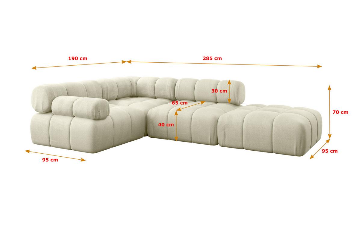 ECKSOFA modulares Sofa Felto-L1 - 285x190x70 cm Beige Velours - Beige, Holzwerkstoff/Textil (285/190cm) - ALTDECOR
