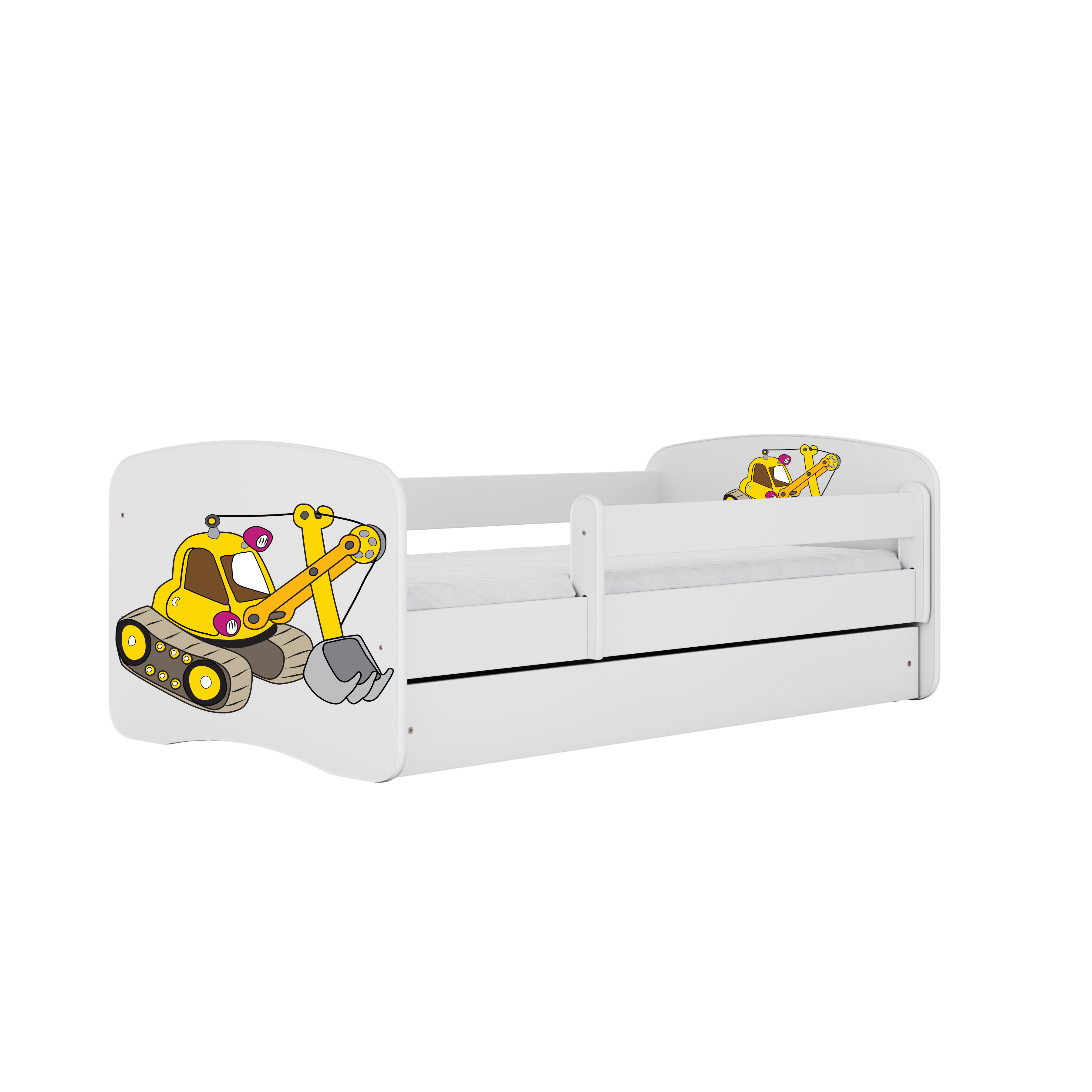 KINDERBETT Bagger mit Schublade und Matratze 140/70 - Weiß, Holzwerkstoff (70/140cm) - RAUMHIRSCH FURNITURE