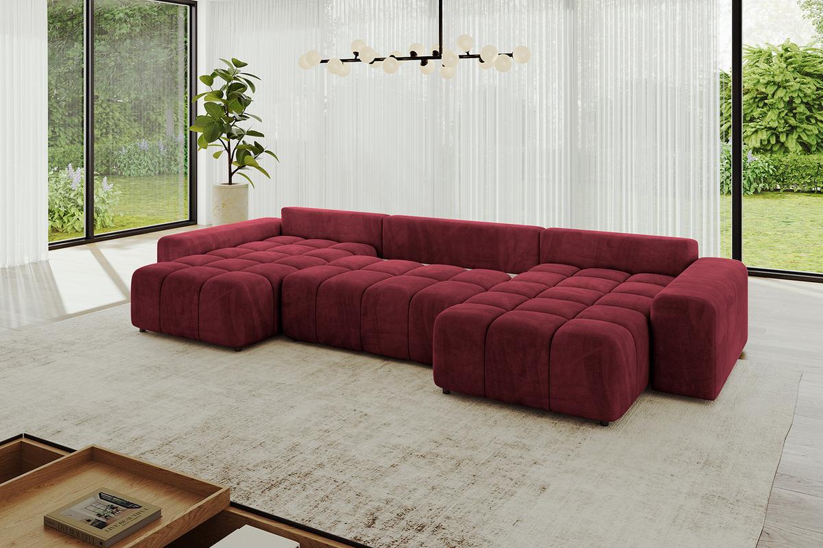 WOHNLANDSCHAFT ENIL-U 401x189x68 Bordeaux Velours - Bordeaux, Holzwerkstoff/Kunststoff (401/68/189cm) - ALTDECOR