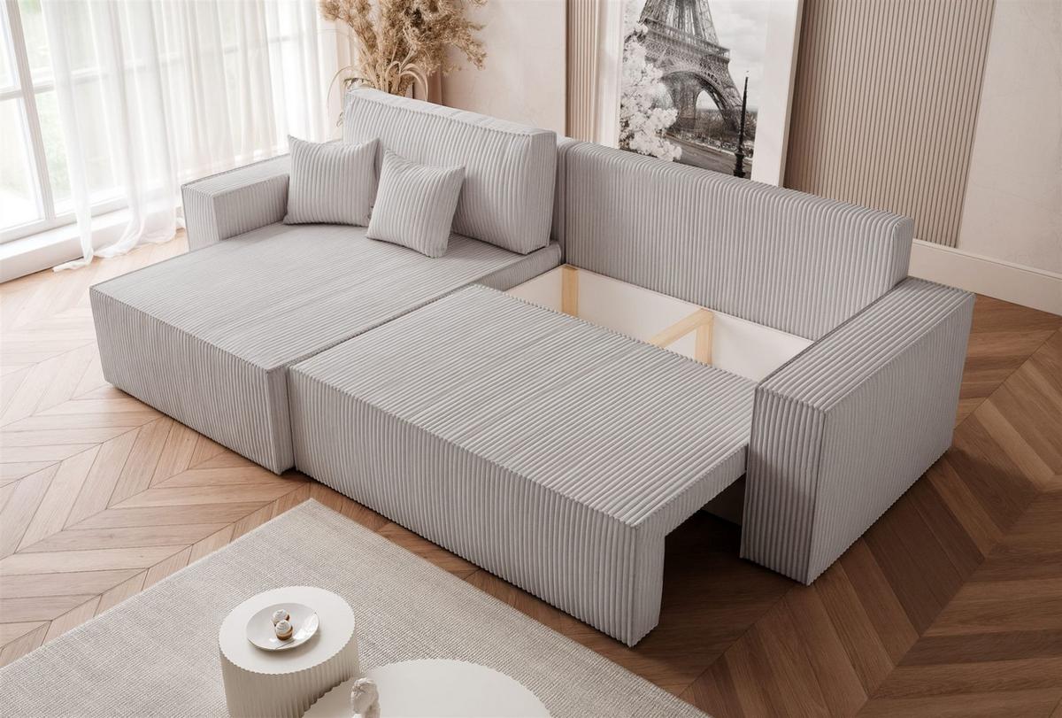 ECKSOFA Adara Max Mit Schlaffunktion - Hellgrau, Holzwerkstoff/Textil (276/145cm) - Fun Möbel