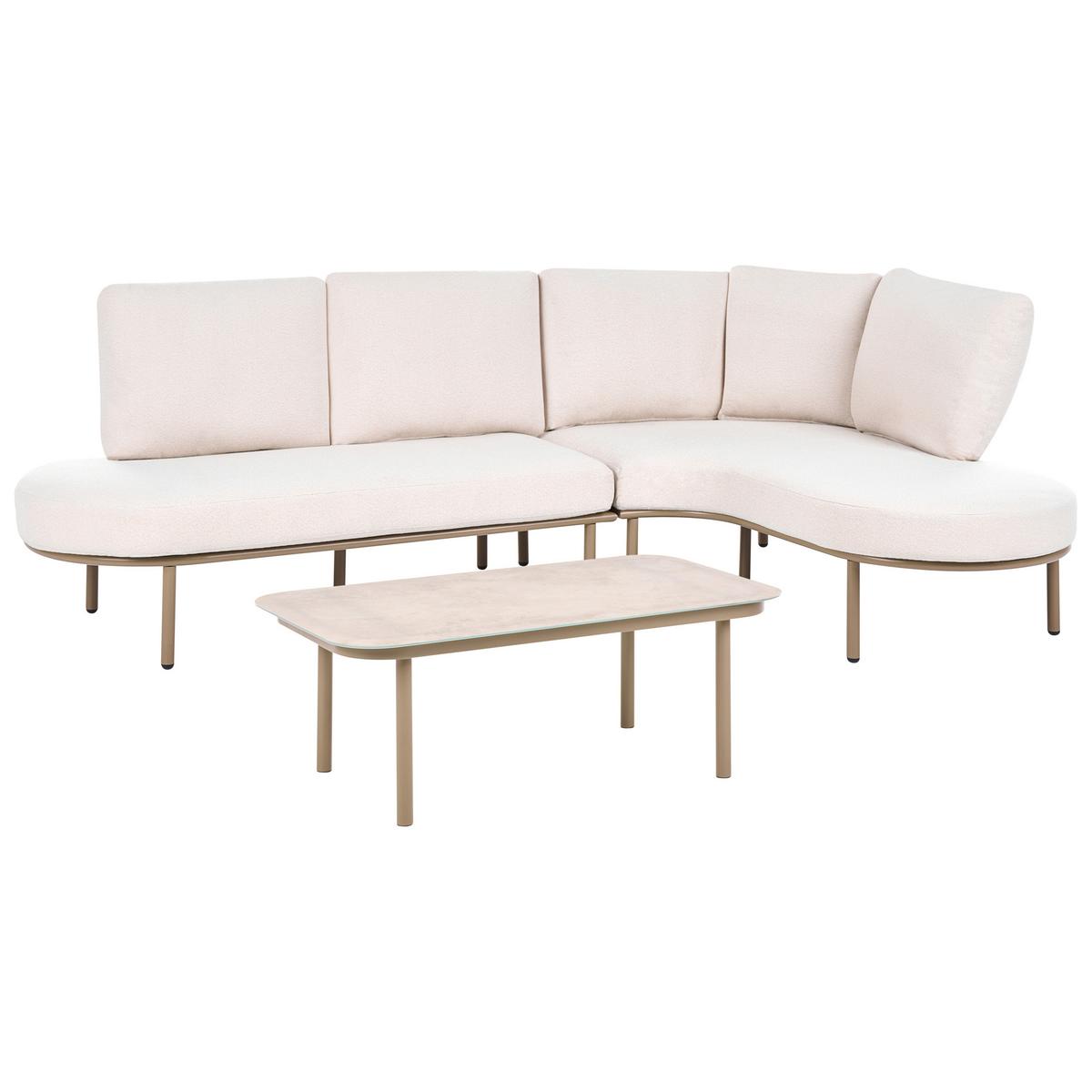 GARTENSOFA mit Tisch 4-Sitzer Metall Braun Pollina - Beige/Braun, Metall (238/77/162cm) - Beliani