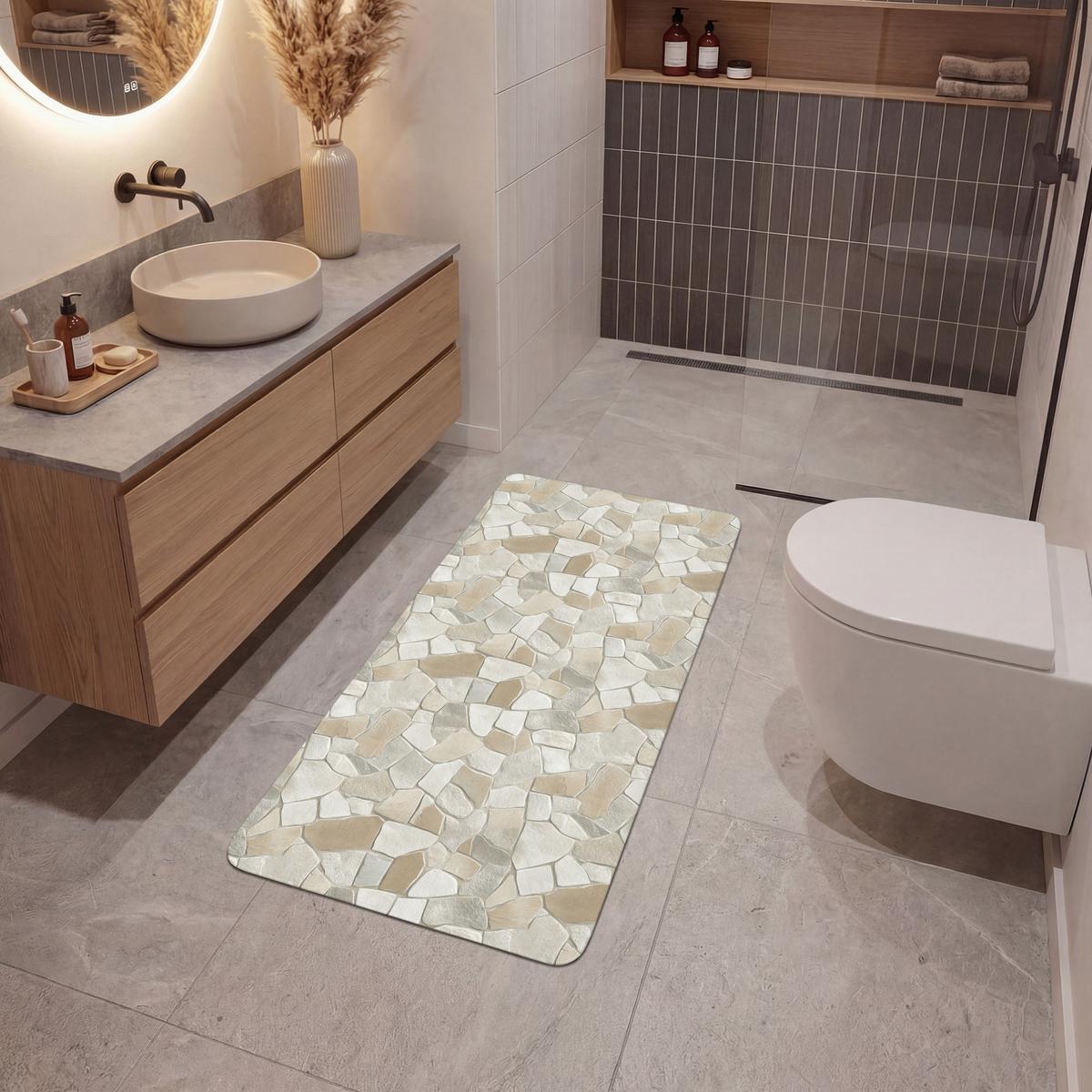 BADEMATTE Mosaik - Steine - Beige 60x120 cm - Beige/Creme, Textil (60/120cm) - OnlyWow