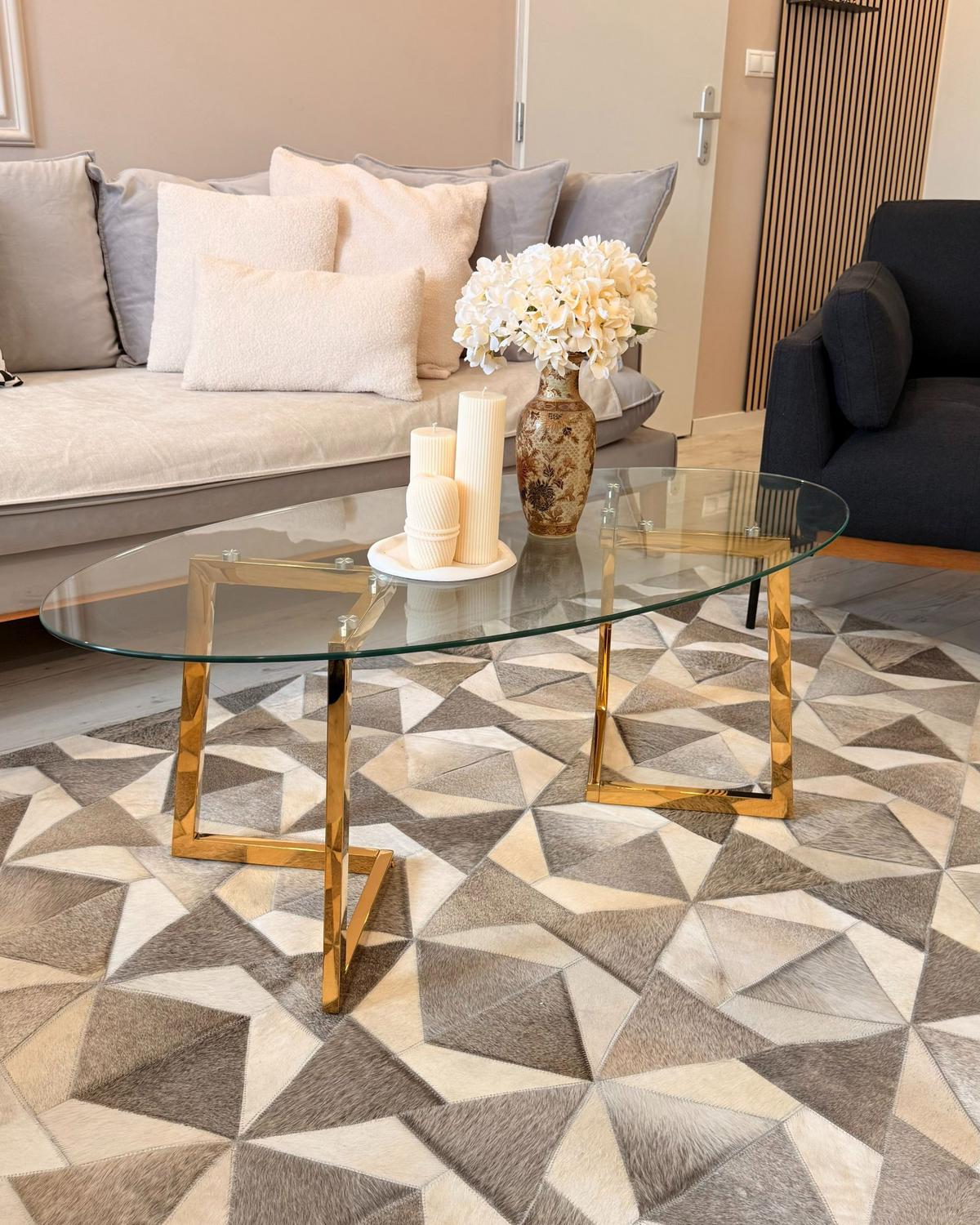 COUCHTISCH Glas Gold oval Fresno - Transparent/Goldfarben, Glas (60/120/45cm) - Beliani