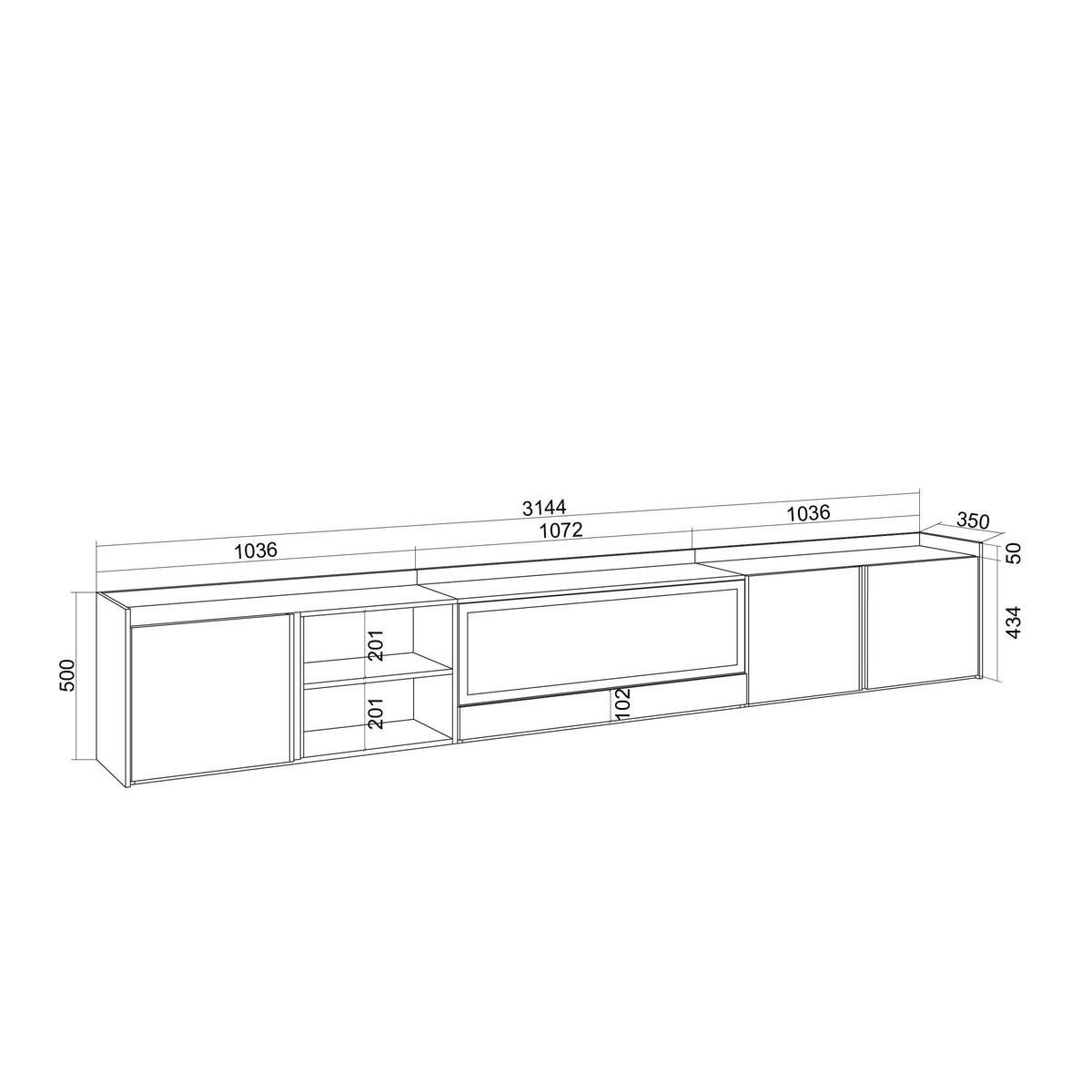 LOWBOARD, Weiß und Eiche, 315/35/50cm, Kamin mit Feuereffekt XXL - Weiß, Holzwerkstoff (315/50/35cm) - Skraut Home