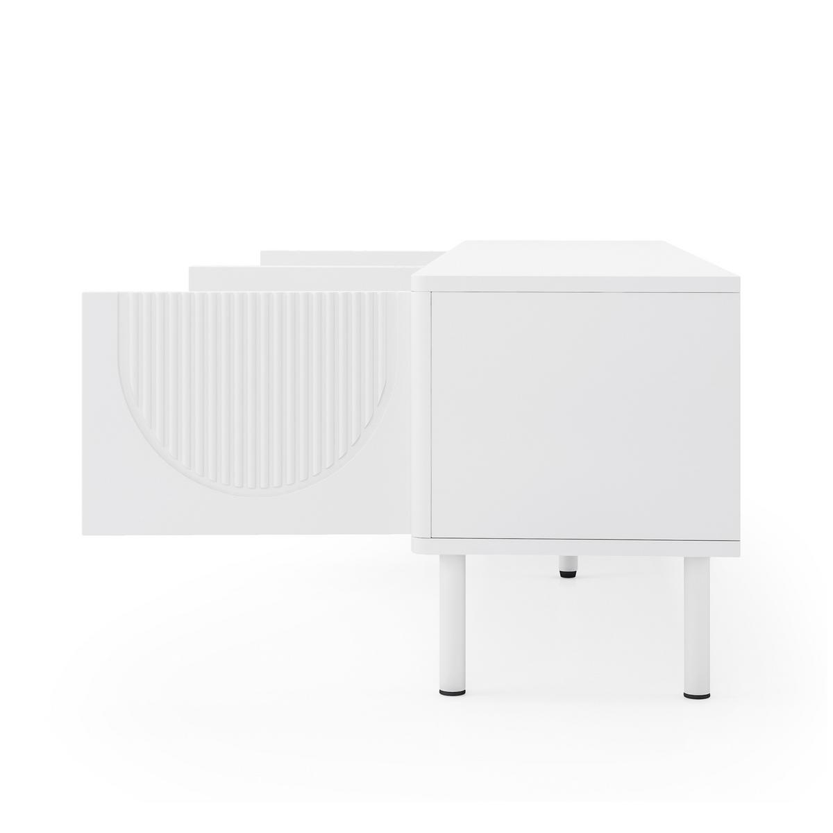 TV-LOWBOARD in Mattweiß mit 3D-Relief, mit 4 Fächern und Kabelmanagement - Weiß, Holzwerkstoff (180/52/40cm) - Urban Meuble