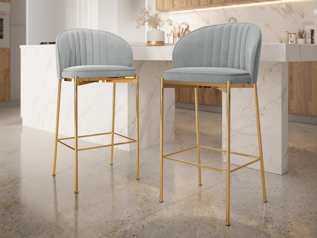 BARHOCKER-SET Muz BS-1258/GL - Goldfarben/Grau, Textil/Metall (55/101/51cm) - MIRJAN24