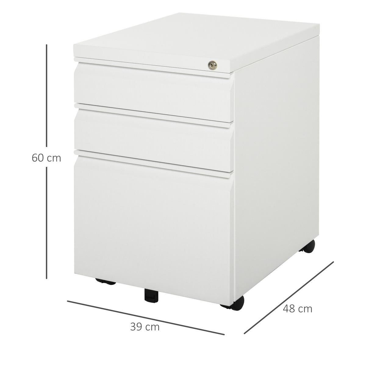 AKTENSCHRANK mit Rädern, konkavem Griff, für Home-Office, Stahl, Weiß - Weiß, Metall (48/60/39cm) - Vinsetto