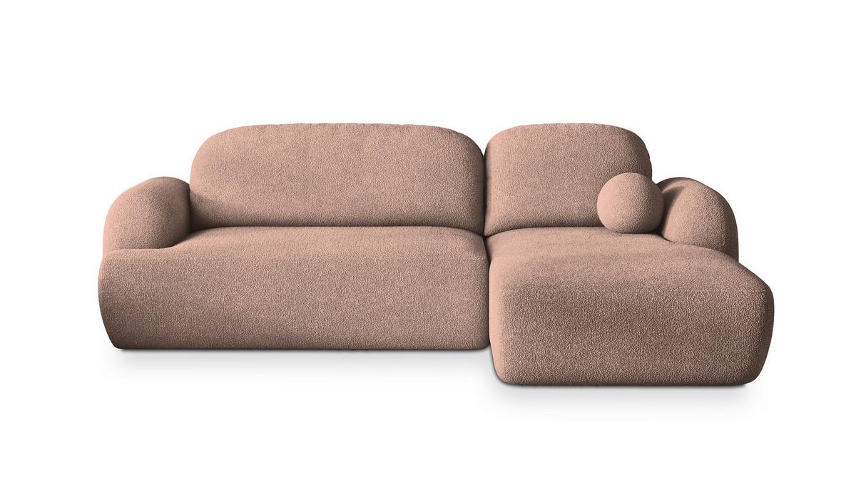 ECKSOFA MODENZA N R-S Rosa Boucle-Stoff mit Schlaffunktion - Schwarz/Rosa, Holz/Kunststoff (266/148cm) - MASSENO