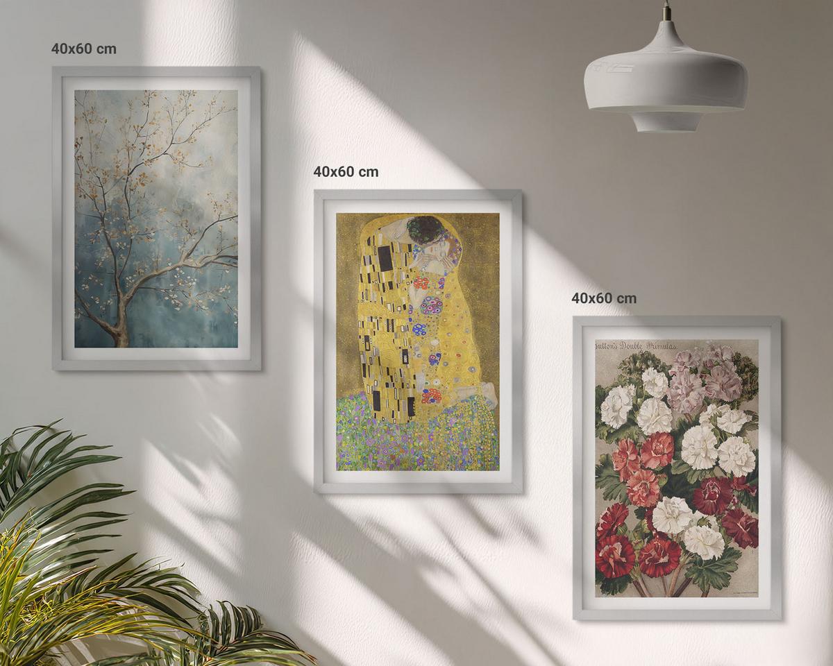 BILDER SET 3er Set - 40x60 cm Silberner Rahmen - Blumen des Baumes (Gemälde von Klimt) - Silberfarben, Kunststoff (40/60cm) - TULUP