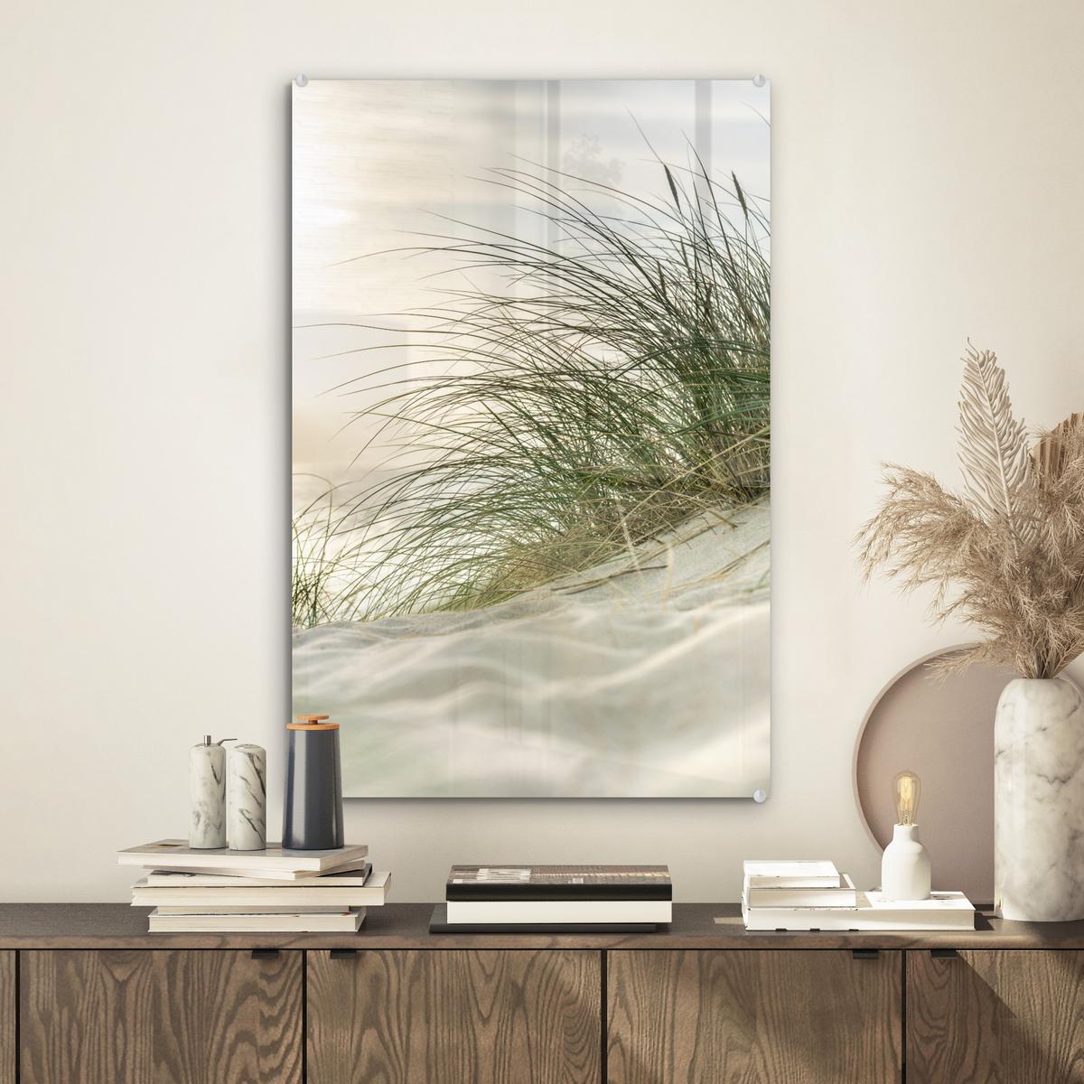 ACRYLGLASBILD Dünen mit Strandhafer in der Sonne des Nationalparks Schleswig-Holsteinisches Wattenmeer Wanddeko Wohnzimmer 40x60 cm - Creme, Glas (40/60cm) - MuchoWow