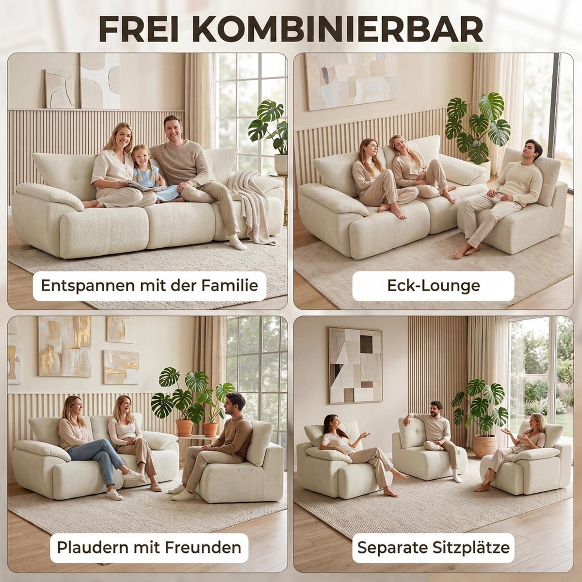 3-SITZER-SOFA Chenille 100 Polyester hochdichter Schaumstoff Cremeweiß - Creme, Textil (92/80/260cm) - HOMCOM