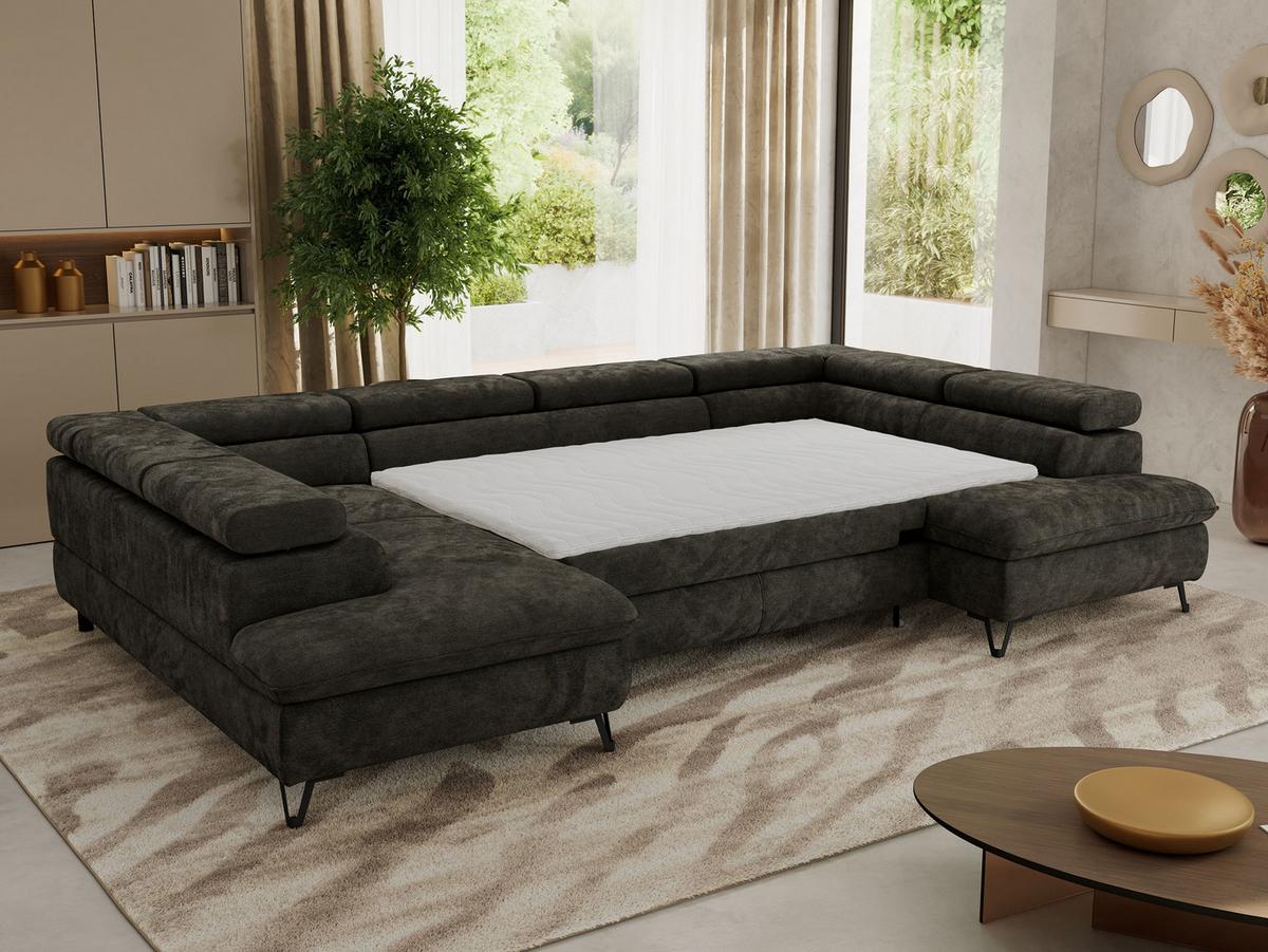 WOHNLANDSCHAFT PABLO U Schenille glatt Dunkelgrau mit Topper T25 - Dunkelgrau/Schwarz, Textil/Metall (346/76/208cm) - MKS