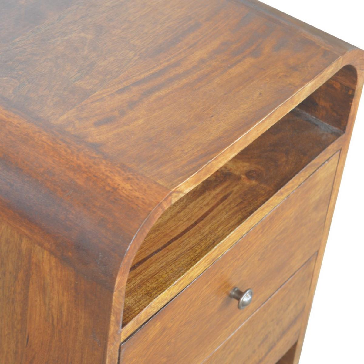 NACHTKASTEN Kastanie Geschwungen, 2 Schubladen und 2 Offene Fächer, Dunkelbraun - Dunkelbraun/Messingfarben, Holz/Metall (40/55/35cm) - Artisan Furniture