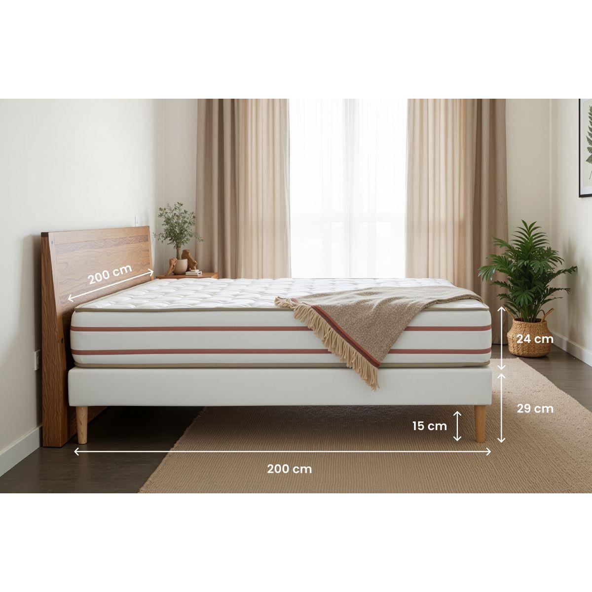BETT Le Doux Memory-Schaum 200 x 200 cm h4 - Kit Bettgestell Beige - Mit Kissen und Bettdecke - Beige, Karton/Holz (200/200cm) - Marmottes & Co