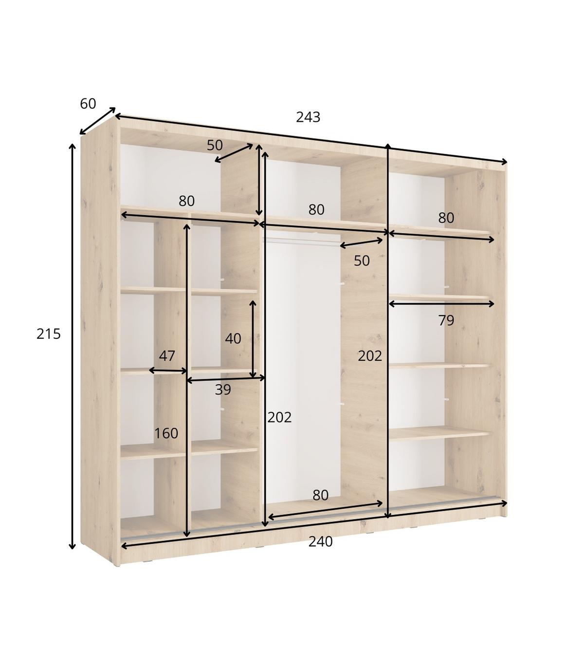 KLEIDERSCHRANK Graphitgrau 248/215/62 - Graphitfarben, Holzwerkstoff (248/215/62cm) - RAUMHIRSCH FURNITURE