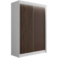 KLEIDERSCHRANK mit LED, Lamel-Schiebetüren VILANv2 - 120 cm Weiß + Lamelle Eiche Wotan - Eiche Wotan/Weiß, Holzwerkstoff (120/215/61cm) - ALTDECOR