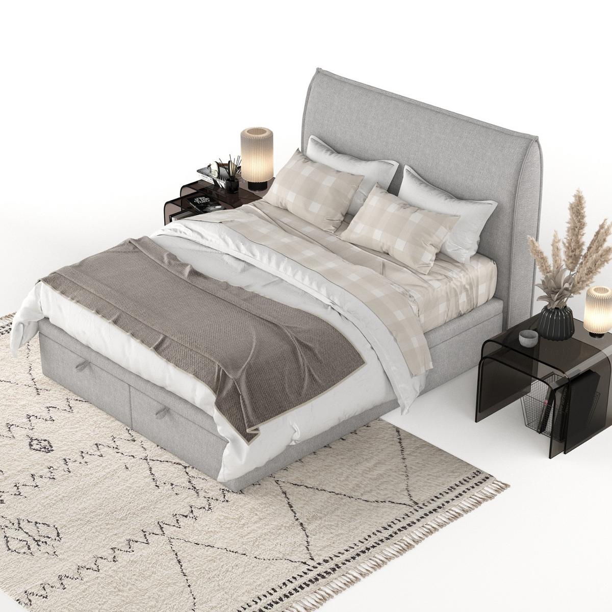 POLSTERBETT Tuvalu mit Stauraum 140/200 cm Grau im Megan Stoff - Schwarz/Grau, Holz/Holzwerkstoff (140/200cm) - AltaBeds