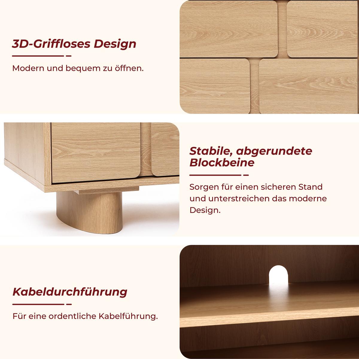 TV Lowboard, Holzwerkstoff | B160 x T39 x H45 cm - Eichefarben, Holzwerkstoff (160/45/39cm) - Hometopia