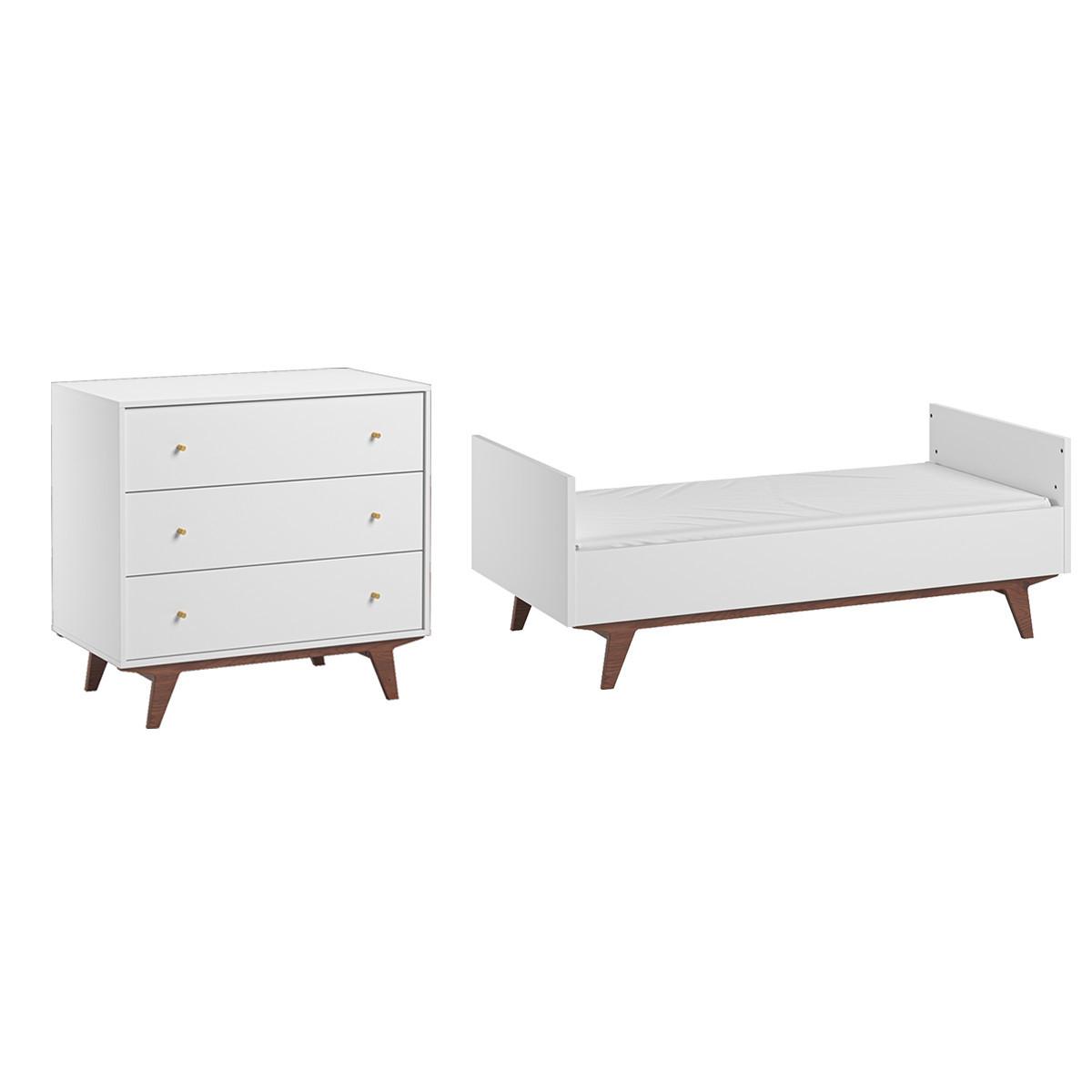 BABYZIMMER 2-teilig Mid Weiß und Holz - Weiß, Holzwerkstoff (144/90/75cm) - Petits-meubles
