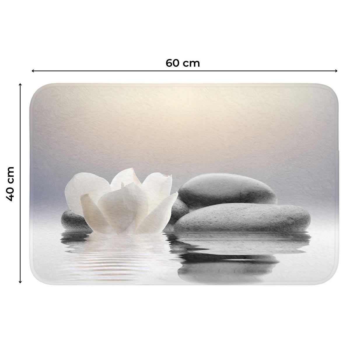 WC-VORLEGER Steine - Lotus - Weiß - Wasser - Zen Toilettenvorleger 60x40 cm - Weiß, Textil (60/1cm) - OnlyWow