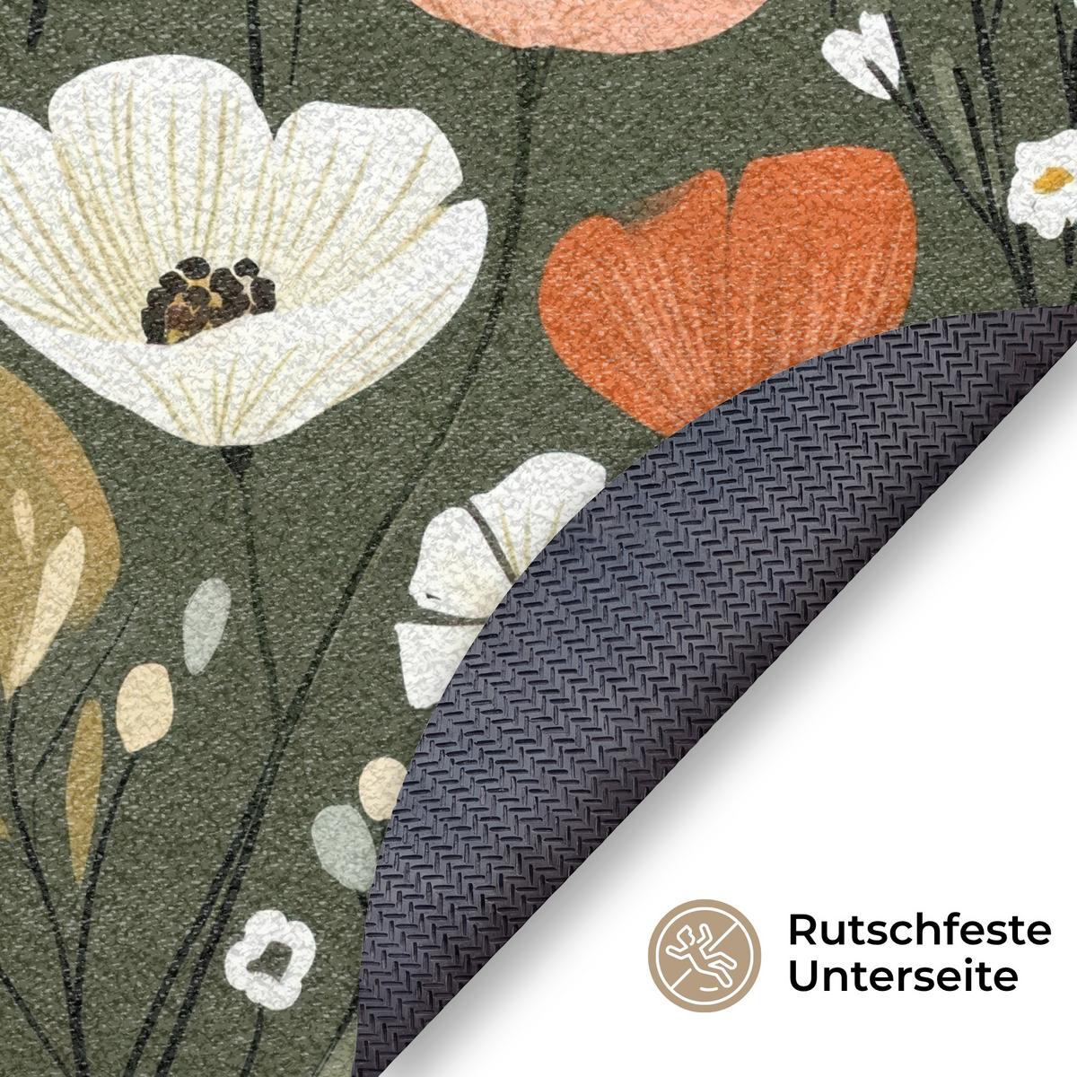 FUSSMATTE Blumen - Illustration - Grün Flurteppich 90x90 cm - Dunkelgrün, Kunststoff (90/0.4cm) - MuchoWow