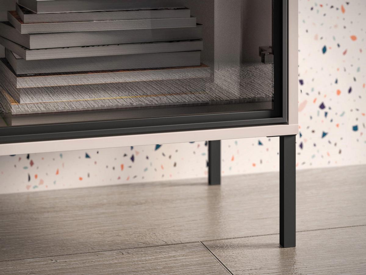 TV-LOWBOARD Barnee mit beleuchteter Glasvitrine, Kaschmirgrau, 160 cm - Taupe/Schwarz, Holzwerkstoff/Metall (160/58.9/40cm) - Selsey