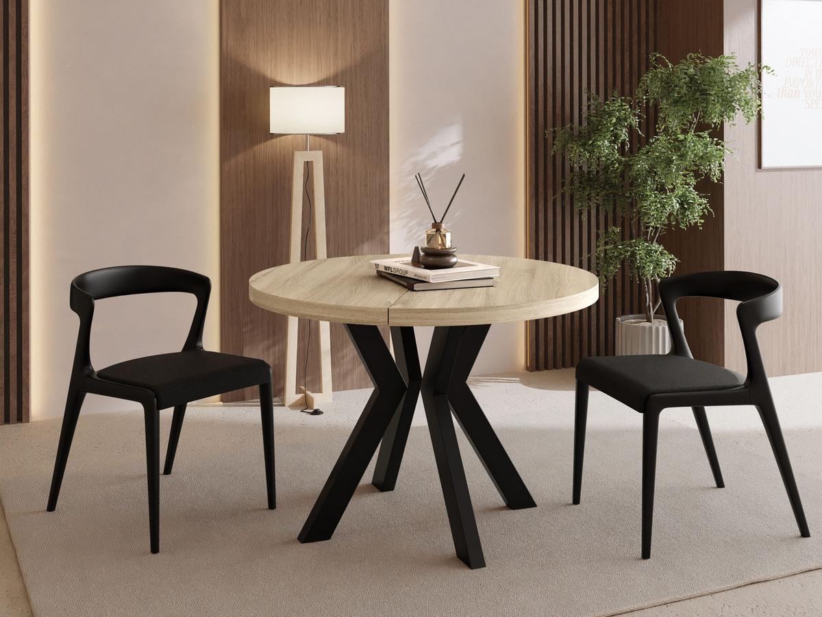 ESSTISCH Savio rund ausziehbar verlängerbar, Eiche Sonoma Hellbraun 90-190/90/77 cm - Schwarz/Sonoma Eiche, Holz/Holzwerkstoff (90/190/77cm) - WFL GROUP