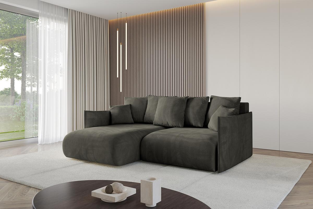 ECKSOFA Ottomane links ONESK-L 216x177x72 Schwarz Velours - Schwarz, Holzwerkstoff/Kunststoff (216/177cm) - ALTDECOR