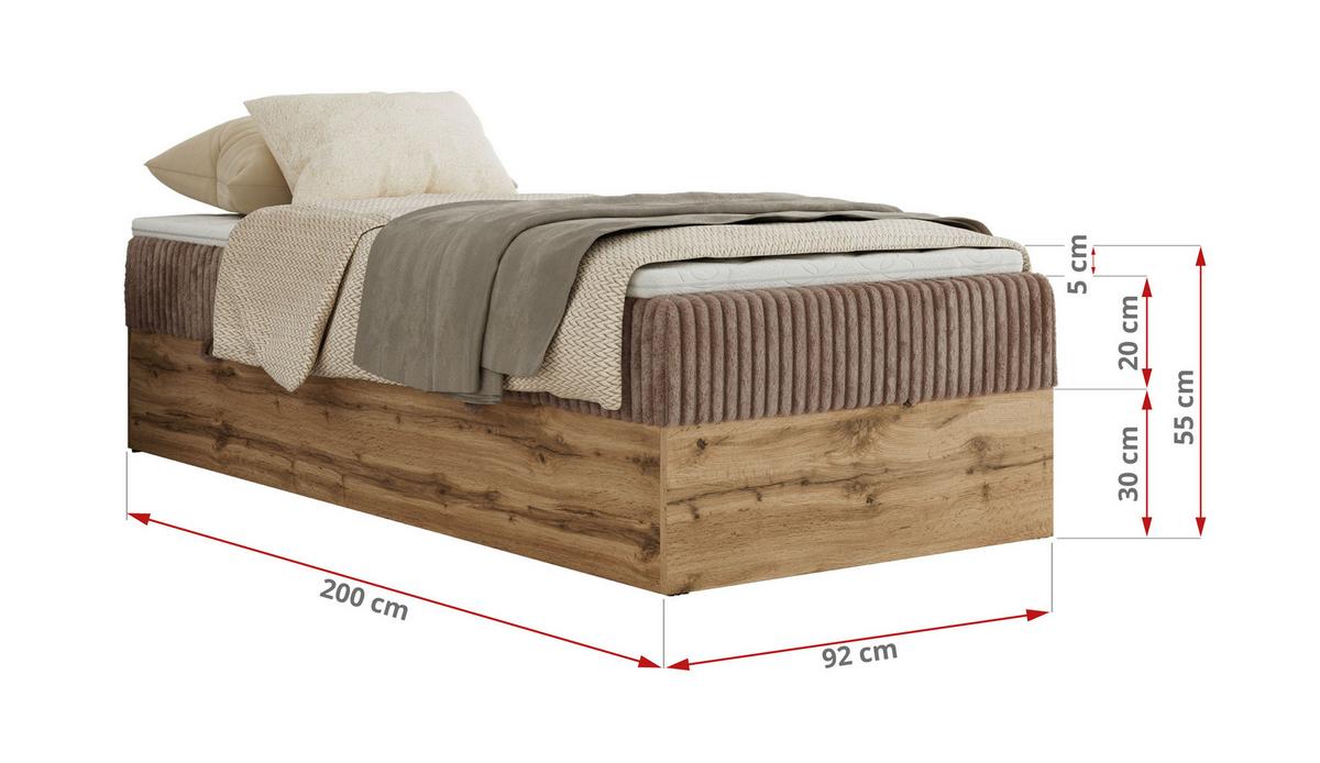 BOXBETT WOOD ZERO 90/200 - Braun Cord - H4 - Topper Visco - Braun, Textil (90/200cm) - MKS
