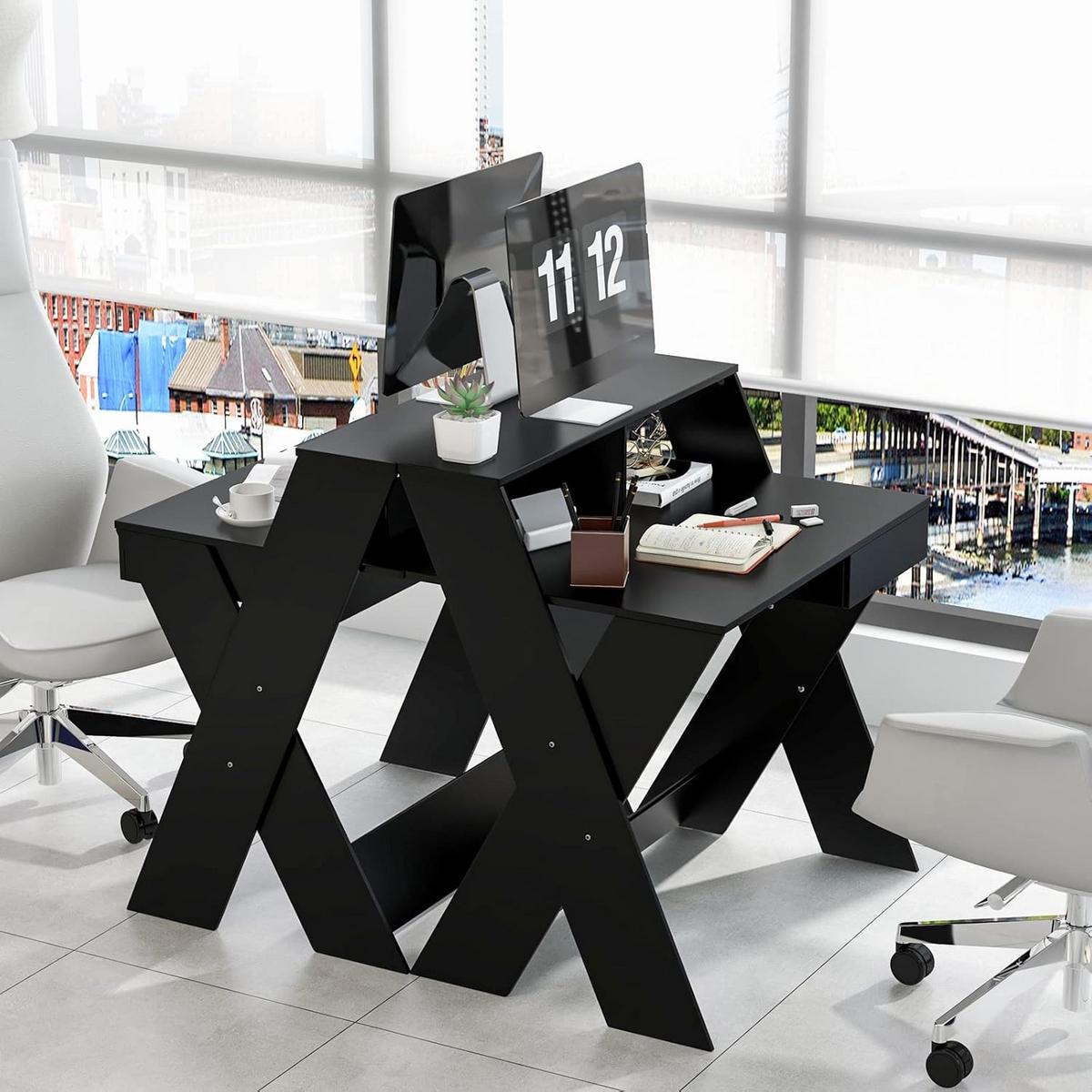 ARBEITSTISCH 94cm Schwarz - Schwarz, Holz (61/90/94cm) - COSTWAY