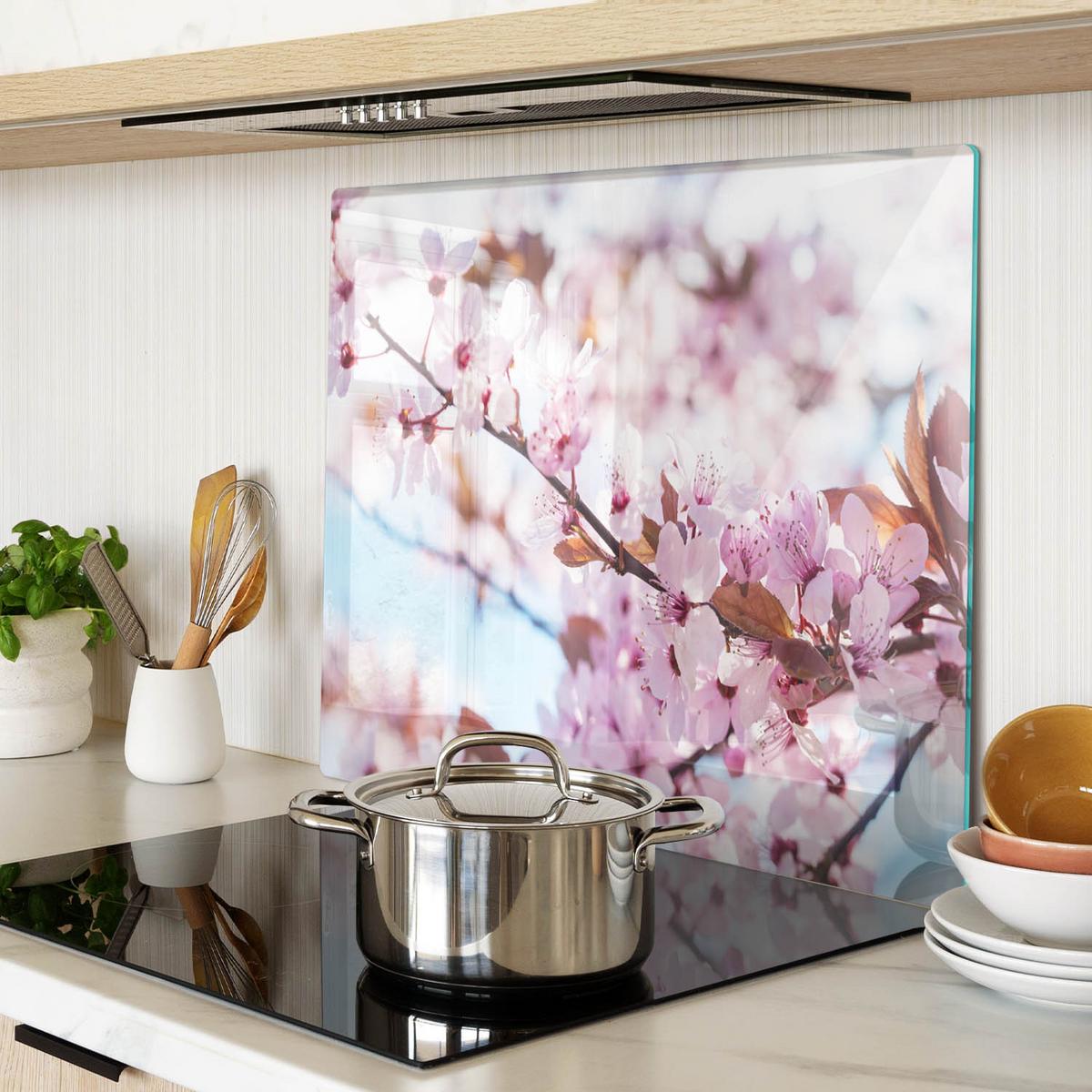 GLASPLATTE 60x52 cm Kirschblüten - Pink, Glas (60/0.4/52cm) - TULUP